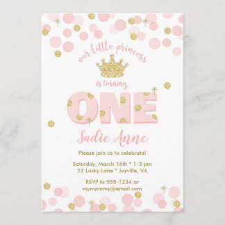 Erstgeburt Princess Pink Gold Glitzer Einladung