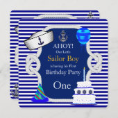 Erstgeburt Sailor Boy Blue Stripe Einladung (Vorne/Hinten)