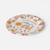 Erstgeburtenfarbener Sonnenschein und Regenbogen Pappteller (Schrägansicht)