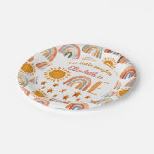 Erstgeburtenfarbener Sonnenschein und Regenbogen Pappteller (Schrägansicht)