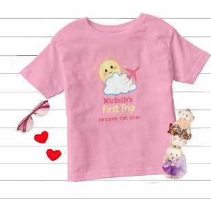 Erstgeburtenmädchen Rosa Flugzeug Gelbe Sonnenwolk Kleinkind T-shirt