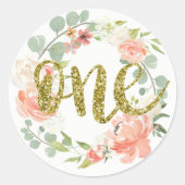 Erstgeburtenpink-Gold-Blumenkrautaufkleber Runder Aufkleber (Vorderseite)