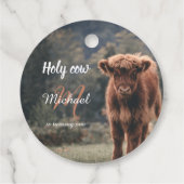 Erstgeburtsfeier des Hochlandkuhkalbs in Monogramm Geschenkanhänger (Rückseite)