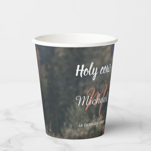 Erstgeburtsfeier des Hochlandkuhkalbs in Monogramm Pappbecher (Vorderseite)