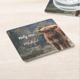 Erstgeburtsfeier des Hochlandkuhkalbs in Monogramm Rechteckiger Pappuntersetzer