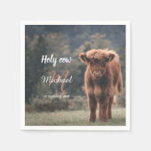 Erstgeburtsfeier des Hochlandkuhkalbs in Monogramm Serviette (Vorderseite)