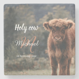 Erstgeburtsfeier des Hochlandkuhkalbs in Monogramm Steinuntersetzer