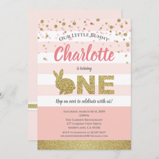 Erstgeburtshaus Einladung Rosa und Gold (Vorne/Hinten)