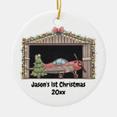 Erstgeburtsjunge Red Airplane Tree Hangar Pilot Bo Keramik Ornament (Vorne)