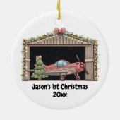 Erstgeburtsjunge Red Airplane Tree Hangar Pilot Bo Keramik Ornament (Hinten)