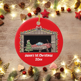 Erstgeburtsjunge Red Airplane Tree Hangar Pilot Bo Keramik Ornament