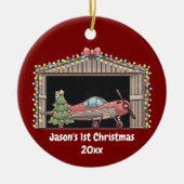 Erstgeburtsjunge Red Airplane Tree Hangar Pilot Bo Keramik Ornament (Vorne)