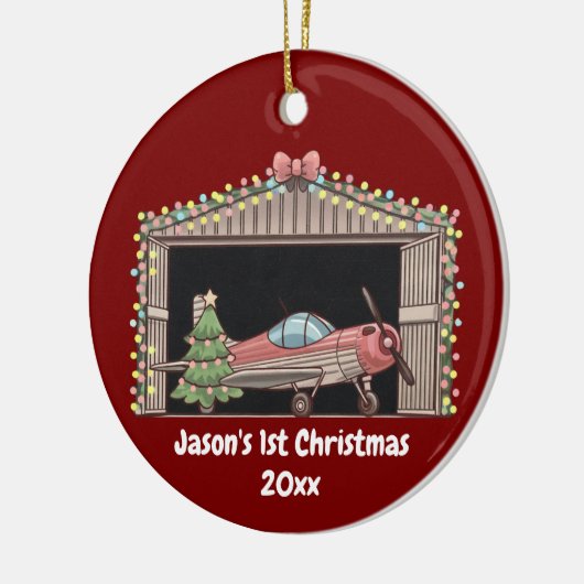 Erstgeburtsjunge Red Airplane Tree Hangar Pilot Bo Keramik Ornament (Links)