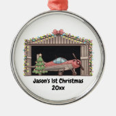 Erstgeburtsjunge Red Airplane Tree Hangar Pilot Bo Ornament Aus Metall (Vorne)