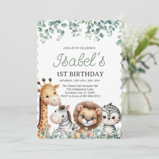 Erstgeburtsjungstag, Eukalyptus 1. Geburtstag Einladung (Stehend Vorderseite)