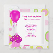 Erstgeburtstag 1. Girl Cupcakes Pink Balloons Einladung (Rückseite)