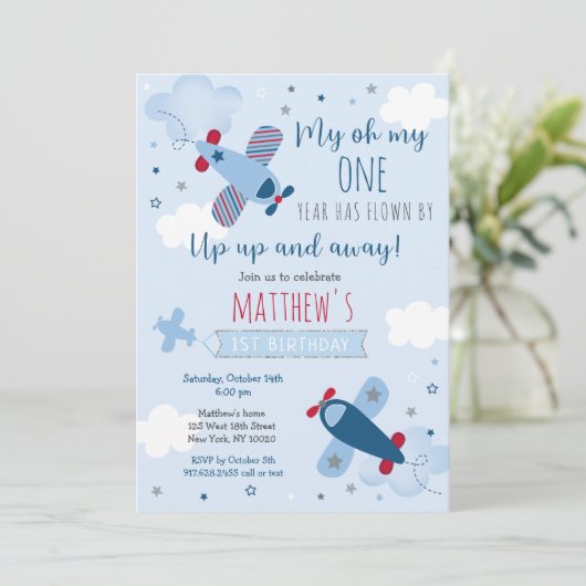 Erstgeburtstag des Flugzeugjungen Einladung (Stehend Vorderseite)