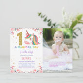 Erstgeburtstag Einhorn Geburtstag Einladungen Foto (Stehend Vorderseite)