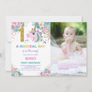 Erstgeburtstag Einhorn Geburtstag Einladungen Foto