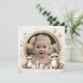 Erstgeburtstag Einladung Raccoon Rahmen für Foto (Stehend Vorderseite)