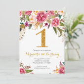 Erstgeburtstag Einladung von Floral und Gold (Stehend Vorderseite)