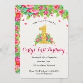 Erstgeburtstag Einladung von Mädchen - Rosa und Go (Vorne/Hinten)