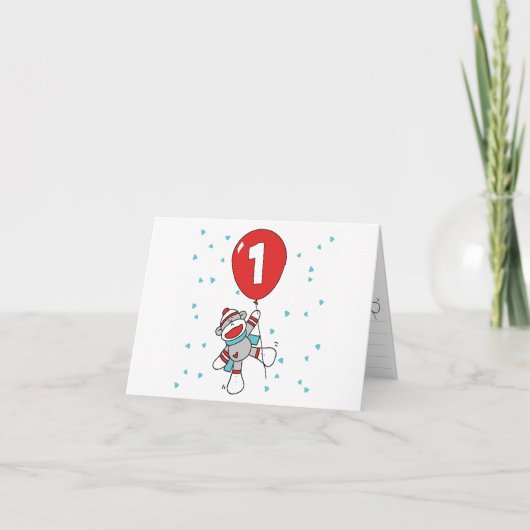 Erstgeburtstag Einladungen für Sock Monkey (Vorderseite)