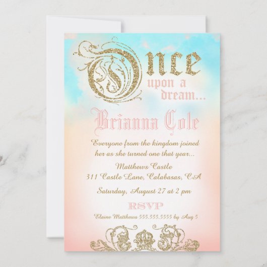 Erstgeburtstag einmal nach dem Traum Einladende Pr Einladung (Rückseite)