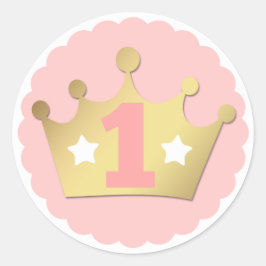 Erstgeburtstag Gold Princess Crown & Shabby Pink Runder Aufkleber