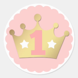 Erstgeburtstag Gold Princess Crown & Shabby Pink Runder Aufkleber