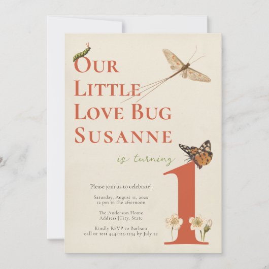Erstgeburtstag kleine Liebe Bug Baby Einladung (Vorderseite)