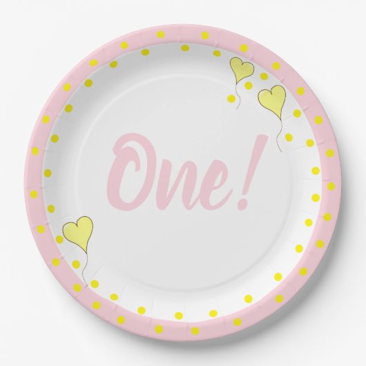 Erstgeburtstag Niedlich Confetti und Herzblasen Pappteller (Vorderseite)