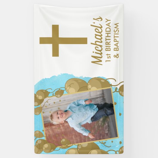 Erstgeburtstag Taufe 1. Goldballons Foto Banner (Vertikal)