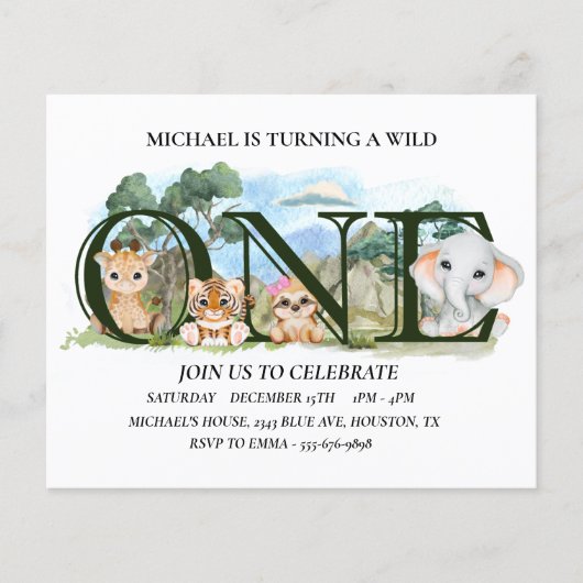 Erstgeburtstag Wild One Safari Baby Animals Flyer (Vorne)