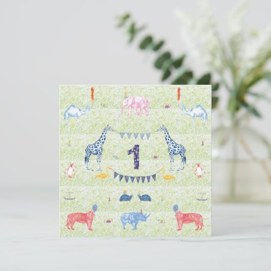 Erstgeburtstagstiereinladung zum Geburtstag Einladung (Stehend Vorderseite)