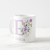 Erstinitiale plus Name Erica mit Blumen Kaffeetasse (Vorderseite Links)