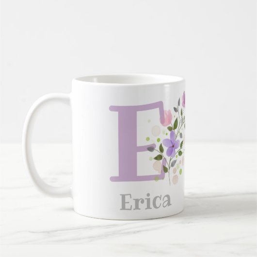Erstinitiale plus Name Erica mit Blumen Kaffeetasse (Links)