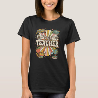 Erstklass-Lehrer Retro-Sonnenstrahl Groovy T-Shirt