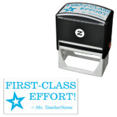 "ERSTKLASSIGE BEMÜHUNGEN!" + Lehrername Kautschuk- Permastempel (Beispiel)