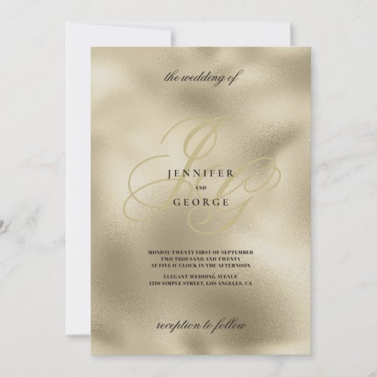 Erstklassige Hochzeit in Gold und Schwarz Einladung (Vorderseite)