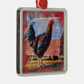 Erstklassige Metallverzierung mit Hahn im Barnyard Silbernes Ornament (Rechts)