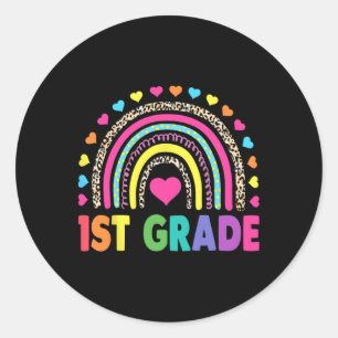 Erstklassige Regenbogenmädchen Jungen Lehrer Team  Runder Aufkleber