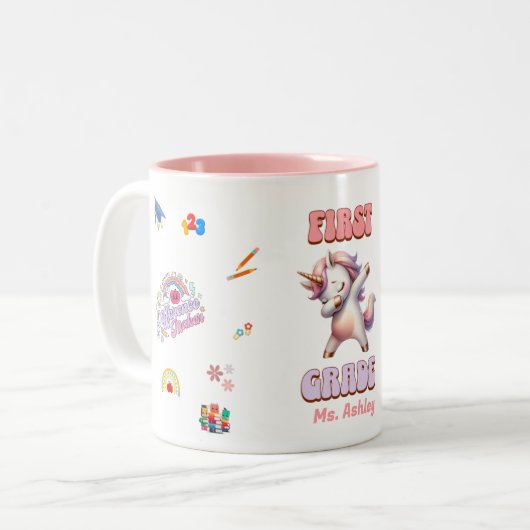 Erstklassiger Grundschullehrer Dabbing Unicorn Zweifarbige Tasse (Vorderseite Links)