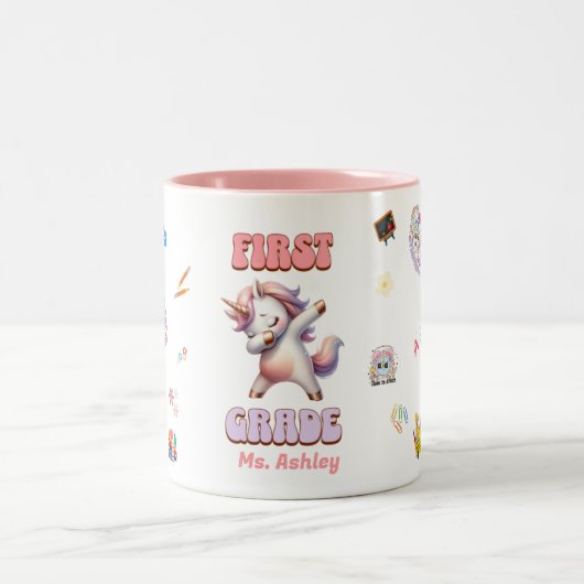 Erstklassiger Grundschullehrer Dabbing Unicorn Zweifarbige Tasse (Mittel)