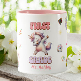 Erstklassiger Grundschullehrer Dabbing Unicorn Zweifarbige Tasse