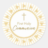 Erstkommunales Gold mit Cross Runder Aufkleber (Vorderseite)