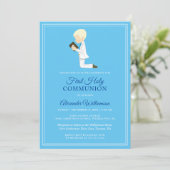 Erstkommunion Blond Boy Blue Einladung (Stehend Vorderseite)