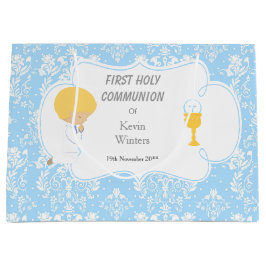 Erstkommunion Blonde Boy Blue Damask Große Geschenktüte