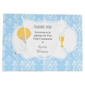 Erstkommunion Blonde Boy Blue Damask Große Geschenktüte (Rückseite)