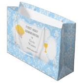 Erstkommunion Blonde Boy Blue Damask Große Geschenktüte (Vorderseite Schrägansicht)